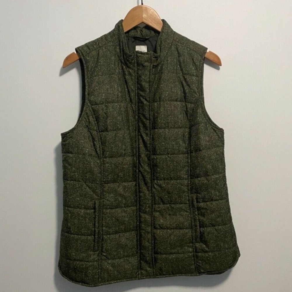 J. Jill Puffer Vest Dark‎ green herringbone Size M